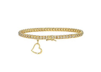 Gold Plated Womens Heart Charm Tennis Bracelet